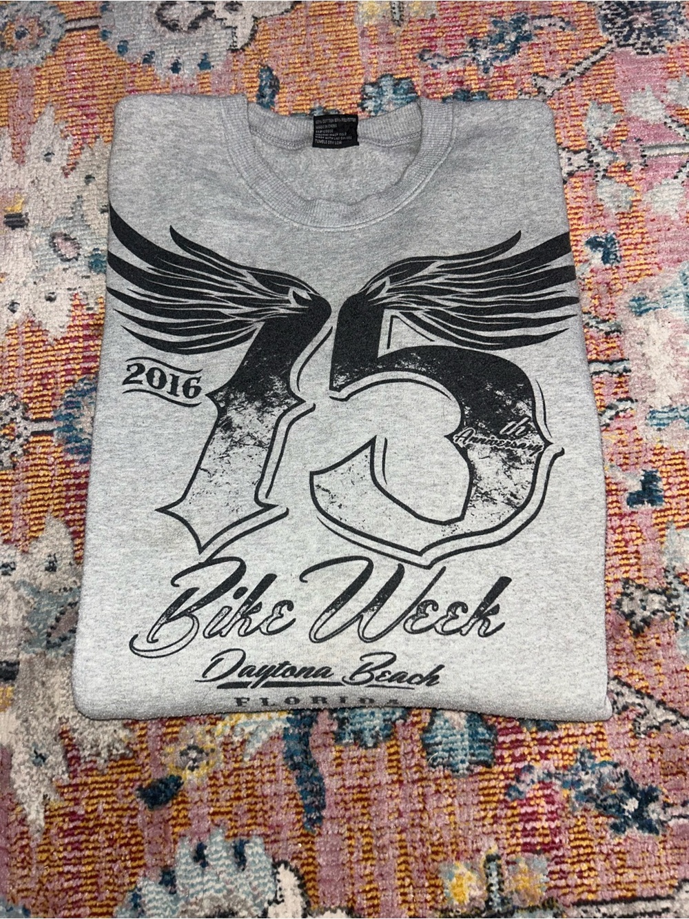 Vintage 2016 Daytona Beach Bike Week 75th Anniversary Winged Graphic Crewneck